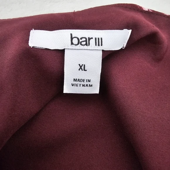 Bar III Burgundy Floral V-Neck Mini Dress XL Draped Skirt Sleeveless - Picture 8 of 15
